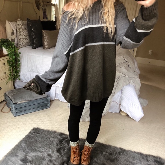 Sweaters - cozy olive + grey slouchy knit